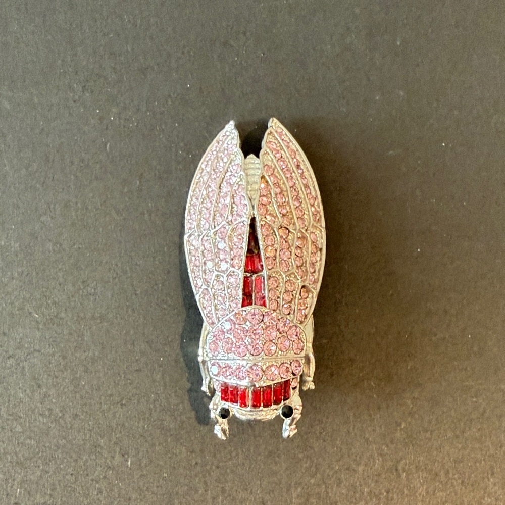 Large Pink and Red Rhinestone Insect Brooch